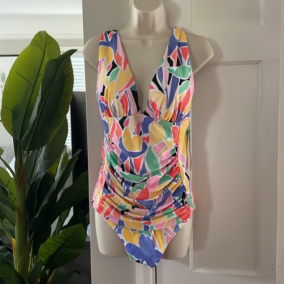 NWT Beyond Control Women's Palm Beach Ruched One-Piece Swimsuit Pink 14 - Picture 2 of 3